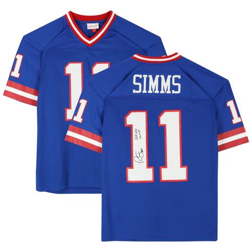 Von Phil Simms signiertes blaues Mitchell & Ness-Replikatrikot der New York Giants mit der Aufschrift „SB XXI MVP“