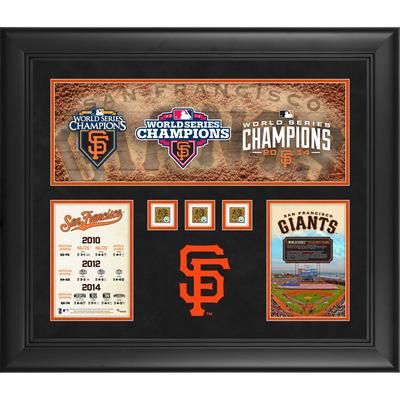 San Francisco Giants, gerahmt, 20 x 24 Zoll, Champions der World Series 2014, mehrere Meisterschaften, im Spiel verwendete Dirt-Collage Image