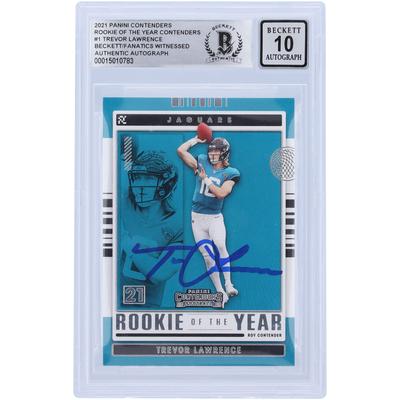 Trevor Lawrence Jacksonville Jaguars signiert 2021 Panini Contenders Rookie des Jahres #ROY-TLR Beckett Fanatics bezeugt authentifizierte 10 Rookie-Karte Image