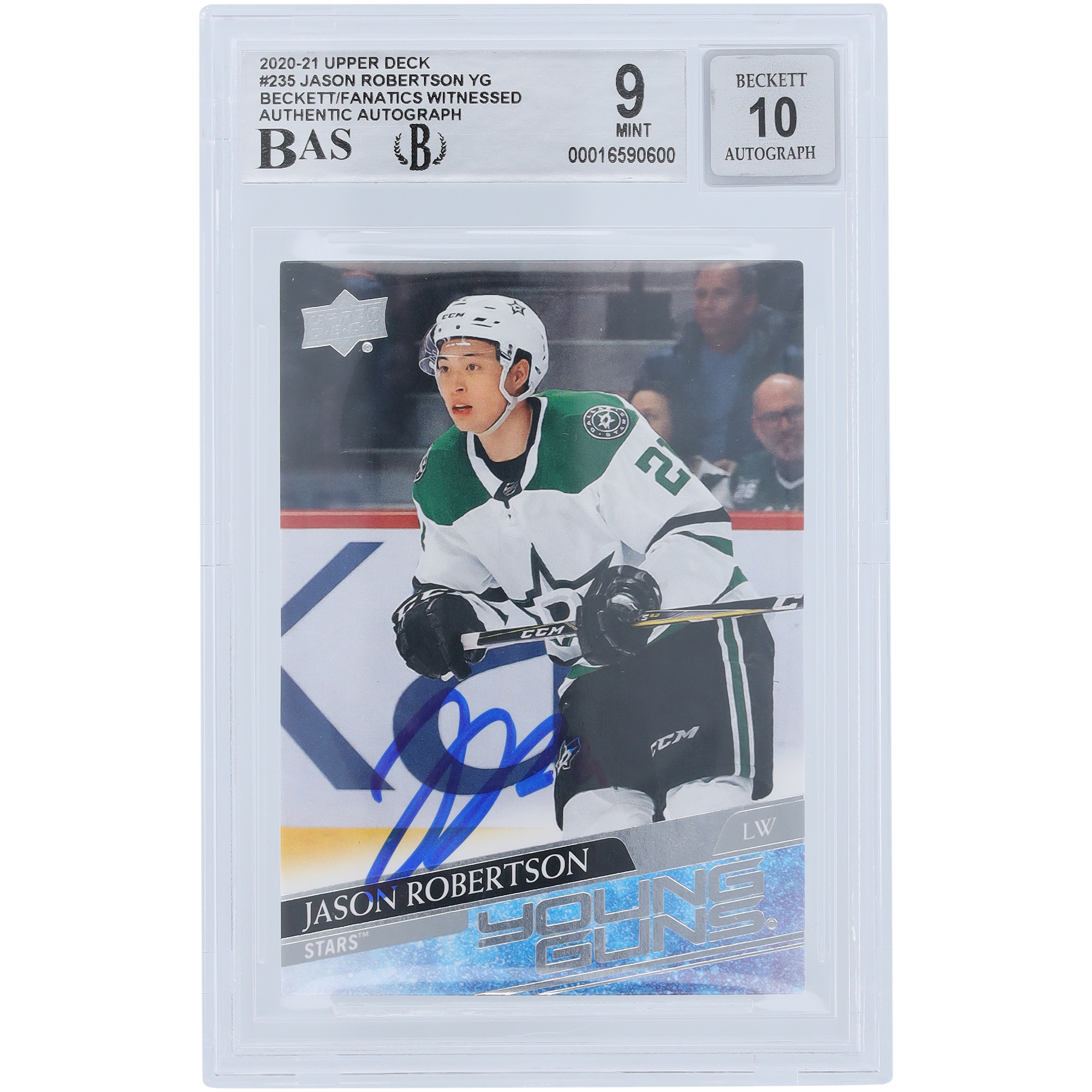 Jason Robertson Dallas Stars signierte 2020-21 Upper Deck Serie 1 Youngs Guns #235 Beckett Fanatics bezeugte authentifizierte 9/10 Rookie-Karte Image