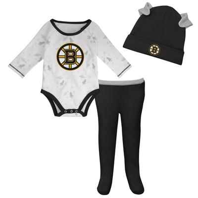 Boston Bruins Dream Team 3-teiliges Creeper-, Hosen- und Mützen-Set – Neugeborene Image