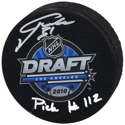 Signierter Hockeypuck von Philipp Grubauer Seattle Kraken aus dem NHL Draft 2010 mit Logo und der Aufschrift „Pick #112“ Image