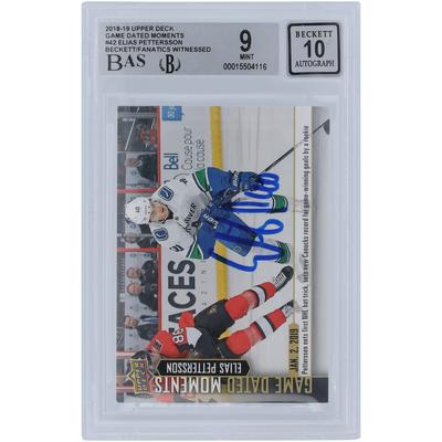 Elias Pettersson Vancouver Canucks signierte 2018-19 Upper Deck Game Dated Moments #42 Beckett Fanatics Zeuge authentifizierte 9/10 Rookie-Karte Image