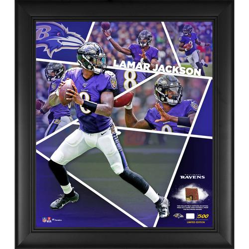 Lamar Jackson Baltimore Ravens, gerahmte 15 x 17 Zoll große Impact-Player-Collage mit einem Stück eines beim Spiel verwendeten Footballs – limitierte Auflage von 500 Stück