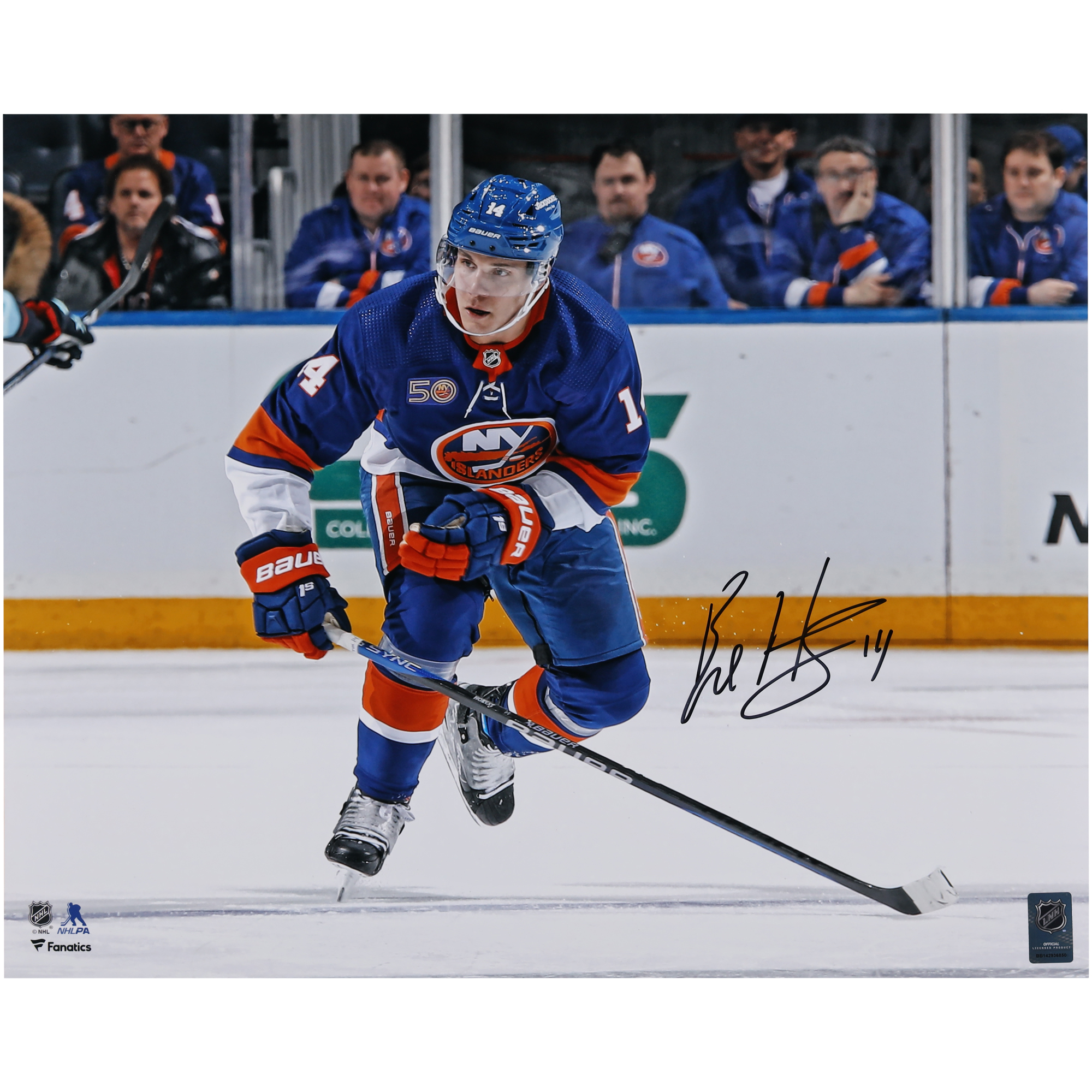 Bo Horvat, New York Islanders, signiertes 16" x 20" großes Eiskunstlauffoto in blauem Trikot Image