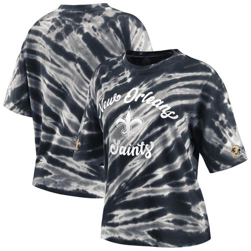 Damenbekleidung von Erin Andrews Schwarzes New Orleans Saints Batik-T-Shirt