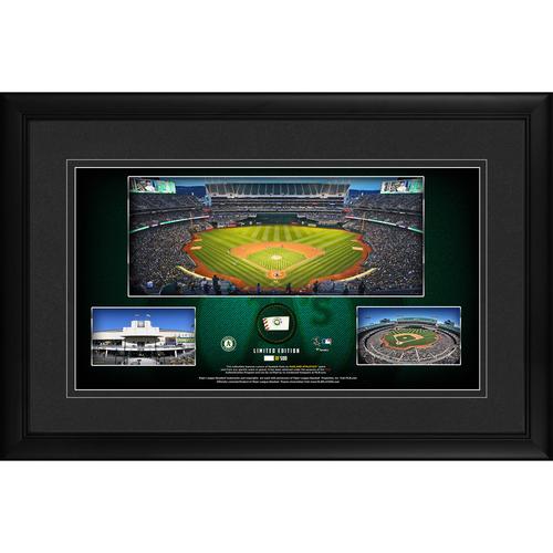 Leichtathletik-Stadion-Panoramacollage im Rahmen, 25,4 x 45,7 cm, mit einem Stück eines beim Spiel verwendeten Baseballs, limitierte Auflage von 500 Stück