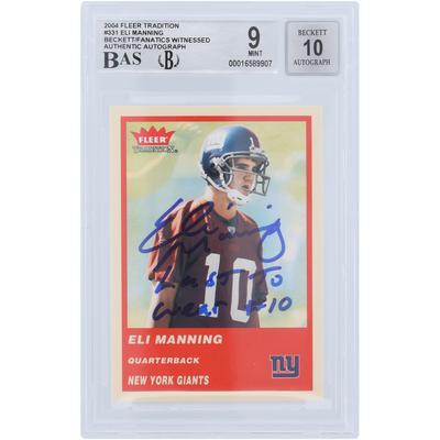 Eli Manning New York Giants signierte 2004 Fleer Tradition #331 Beckett Fanatics bezeugte authentifizierte 9/10 Rookie-Karte mit "Last to Wear #10" Inschrift Image