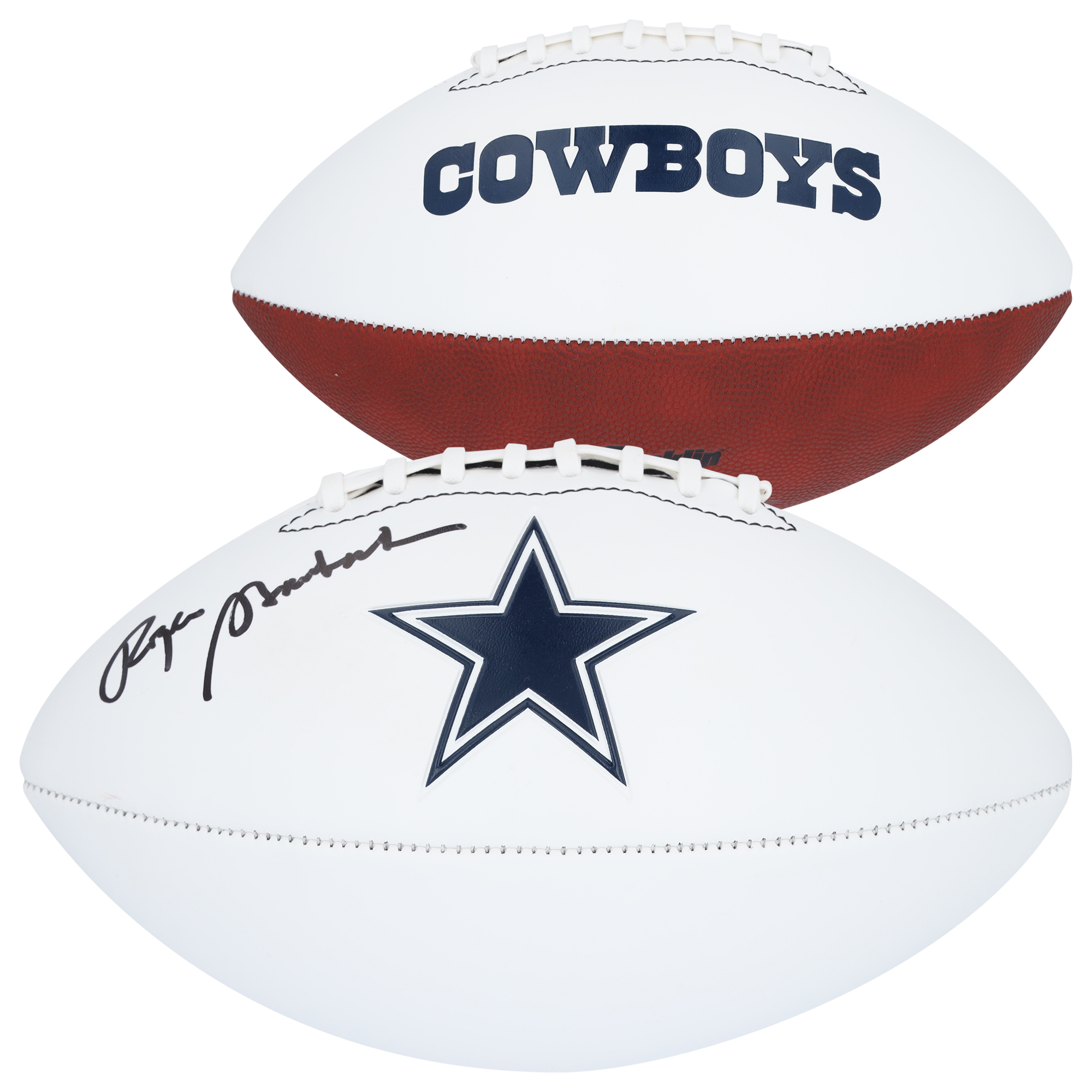 Roger Staubach Dallas Cowboys signierter Franklin White Panel Football Image