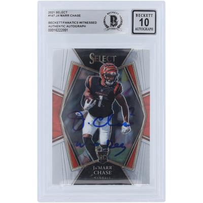 Ja'Marr Chase Cincinnati Bengals signierte 2021 Panini Select #147 Beckett Fanatics bezeugte authentifizierte 10 Rookie-Karte mit "Who Dey"-Aufschrift Image