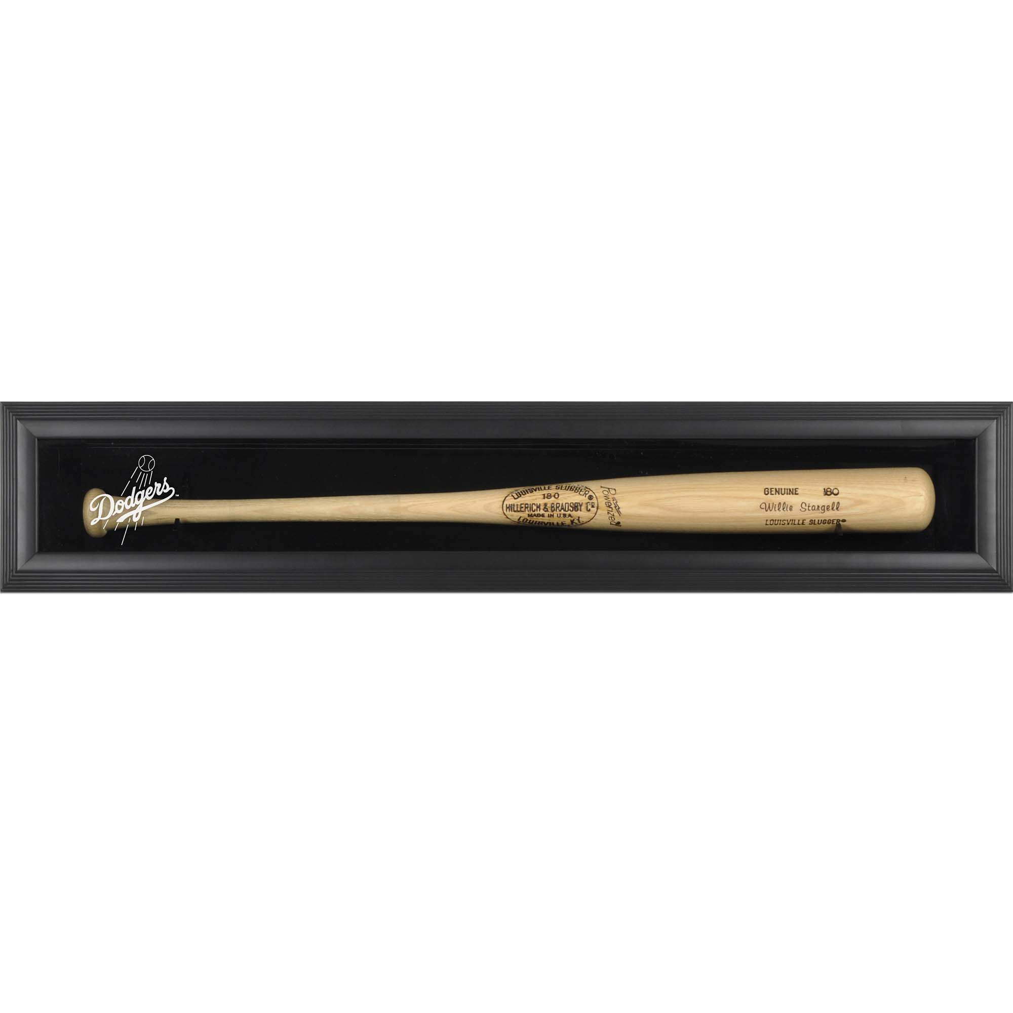 Los Angeles Dodgers Logo Schwarz gerahmt Wandmontierte Einzelschläger-Vitrine Image