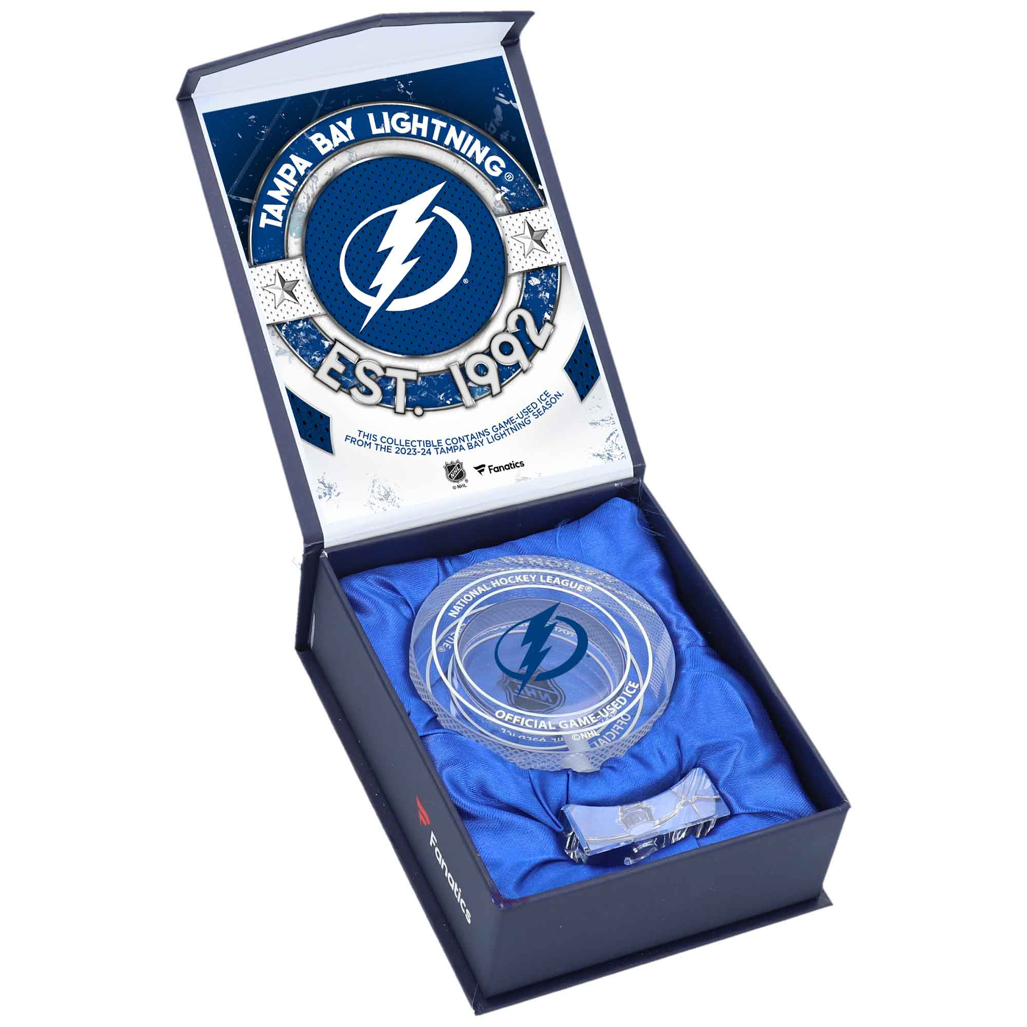 Tampa Bay Lightning Crystal Puck – gefüllt mit Heimeis aus der Saison 2023-24 Image