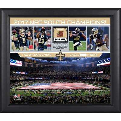 Gerahmte Collage der New Orleans Saints, 15 x 17 Zoll, NFC South Champions 2017, mit einem Stück eines beim Spiel verwendeten Footballs – limitierte Auflage von 500 Stück Image