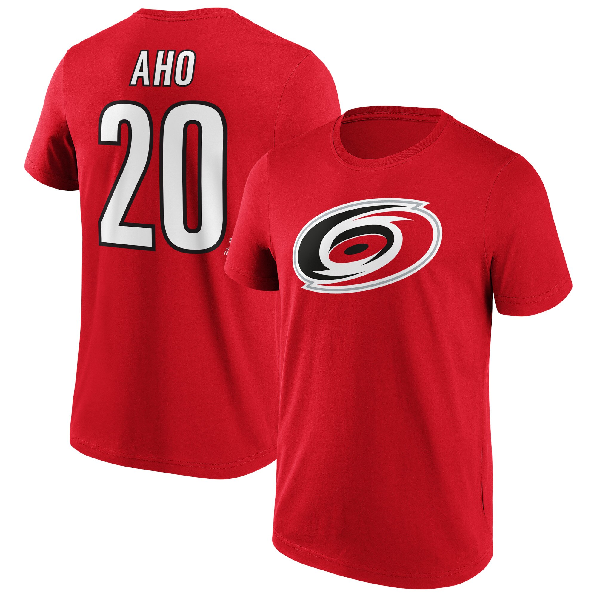 Carolina Hurricanes Fanatics Branded Iconic Name & Number Graphic T-Shirt - Rot - Aho 20 - Herren Image