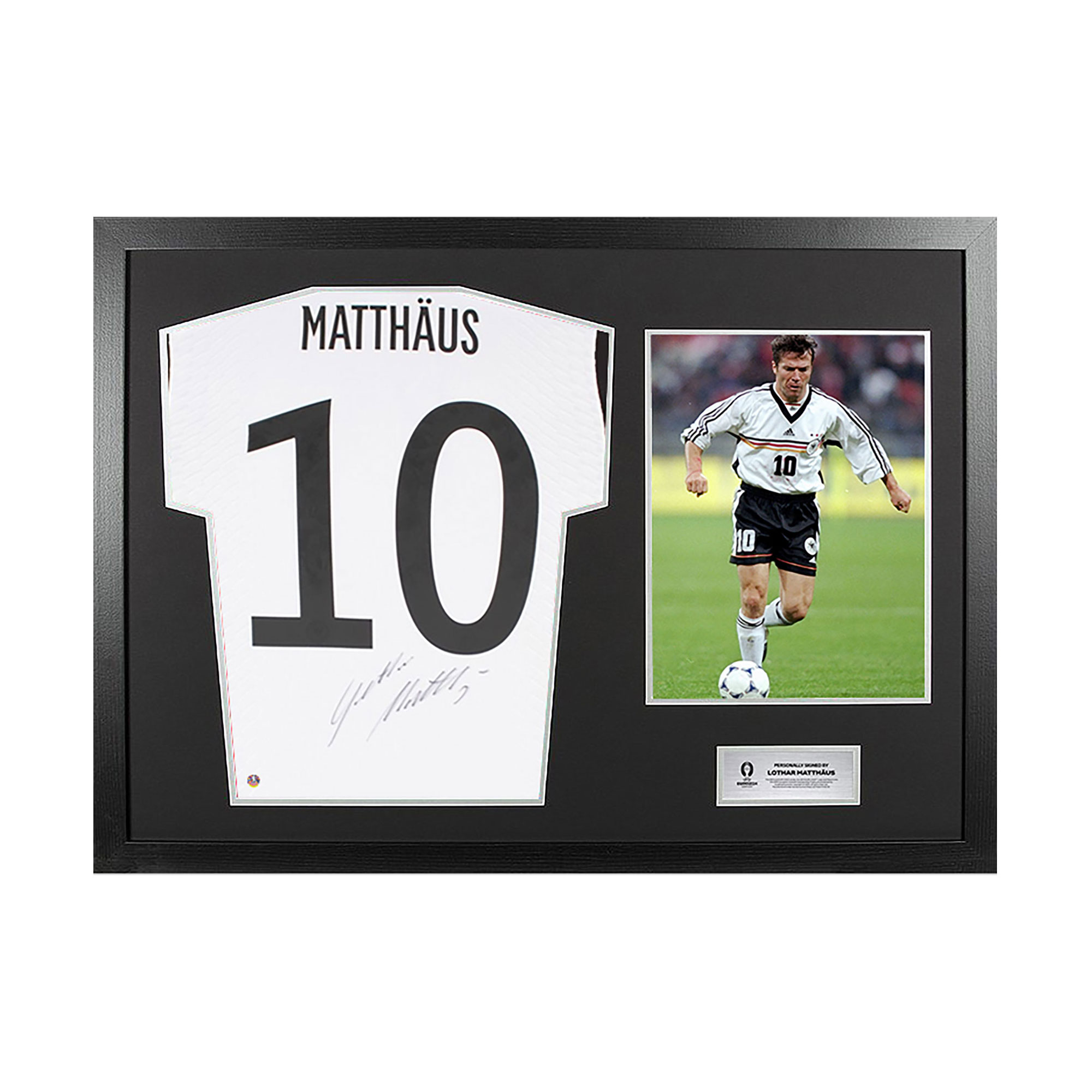 UEFA 2024 Lothar Matthäus auf der Rückseite signiert und als Held eingerahmt Deutschland 2000-01 Heimtrikot Image