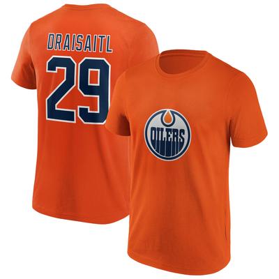 Edmonton Oilers Fanatics Branded Iconic Name & Number Graphic T-Shirt - Orange - Draisaitl 29 - Herren Image