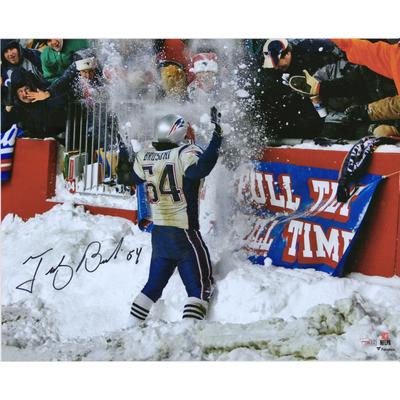 Tedy Bruschi, New England Patriots, signiertes 16 x 20 Zoll großes Schneefeier-Foto Image