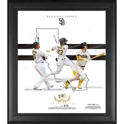Fernando Tatis Jr. Jake Cronenworth & Manny Machado San Diego Padres Gerahmte 15" x 17" Franchise Foundations Collage mit einem Stück eines im Spiel verwendeten Baseballs - Limitierte Auflage von 619 Image