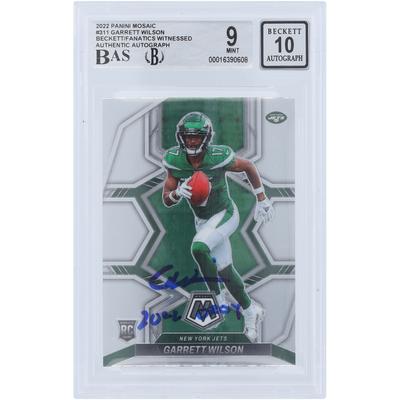 Garrett Wilson New York Jets signierte 2022 Panini Mosaic #311 Beckett Fanatics bezeugte authentifizierte 9/10 Rookie-Karte mit "2022 OROY"-Aufschrift Image