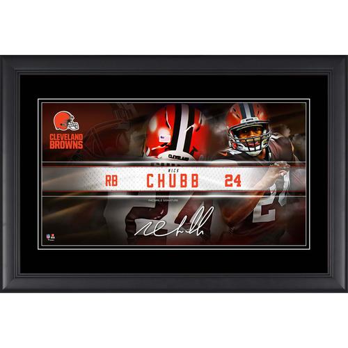 Nick Chubb Cleveland Browns Faksimile-Signatur, gerahmt, 10 x 18 Zoll, Spieler-Namensschild-Collage