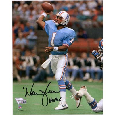 Warren Moon Houston Oilers signiertes 8" x 10" hellblaues Trikot-Wurffoto mit der Aufschrift "HOF 06" Image