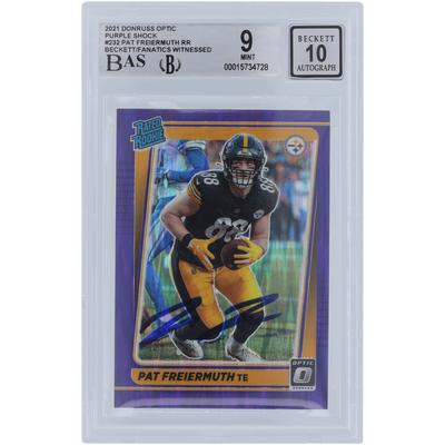 Pat Freiermuth Pittsburgh Steelers signierte 2021 Panini Donruss Optic Purple Shock Prizm #232 Beckett Fanatics bezeugte authentifizierte 9/10 Rookie-Karte Image