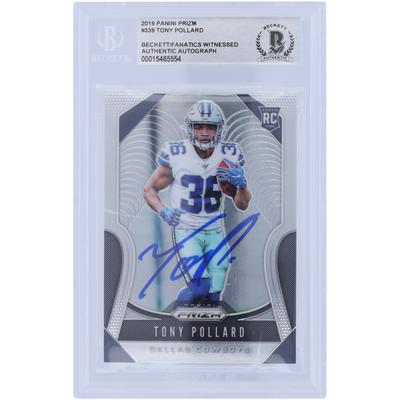 Tony Pollard Dallas Cowboys signierte 2019 Panini Prizm #339 Beckett Fanatics bezeugte authentifizierte Rookie-Karte Image
