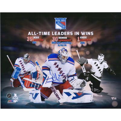 Signiertes 16 x 20 Zoll großes Foto von Henrik Lundqvist, New York Rangers, Franchise Wins Leaders Image