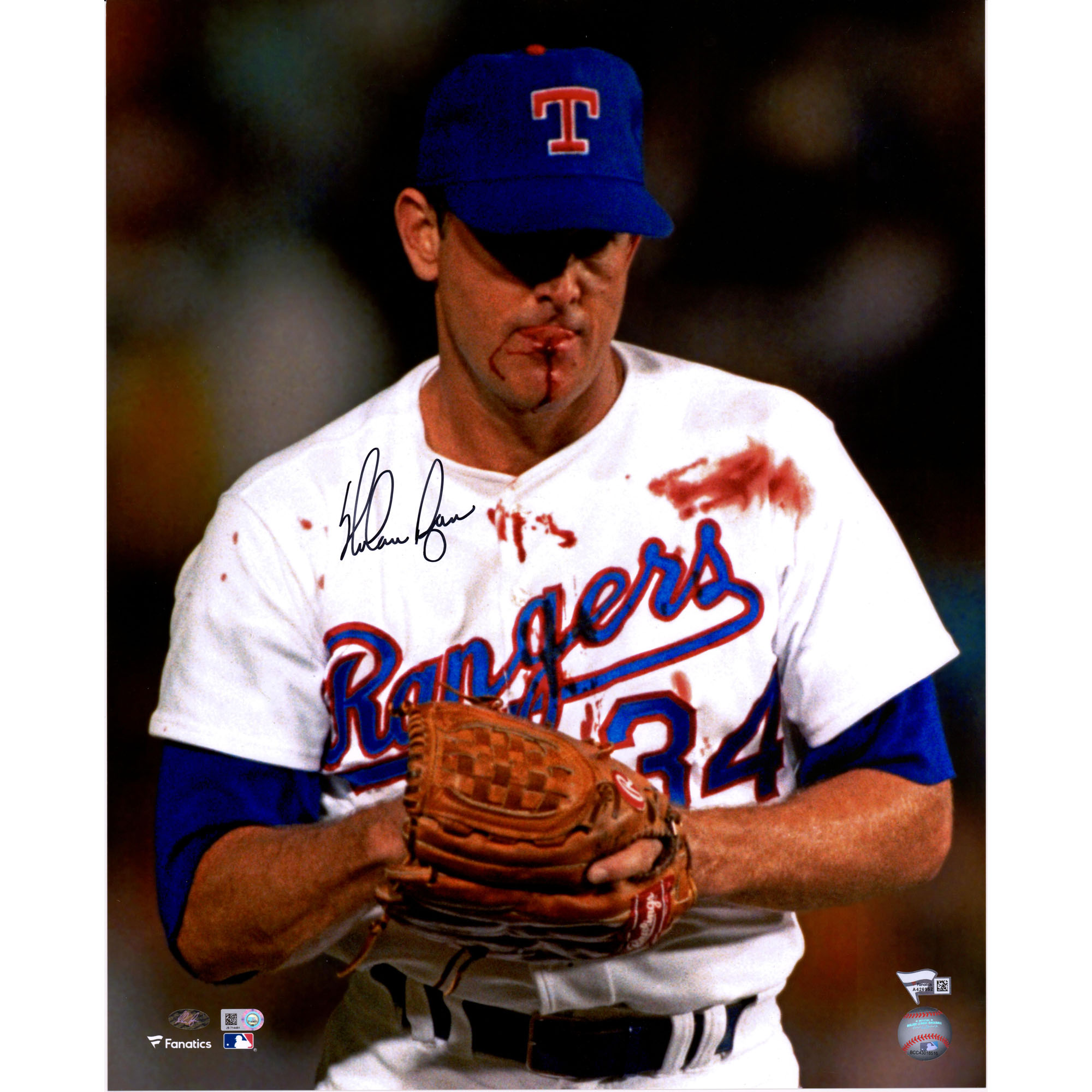 Signiertes Foto „Bloody Lip“ von Nolan Ryan, Texas Rangers, 16 x 20 Zoll Image