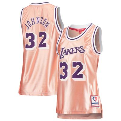 Damen Mitchell & Ness Magic Johnson Pink Los Angeles Lakers 75th Anniversary Rose Gold 1984 Swingman Jersey Image