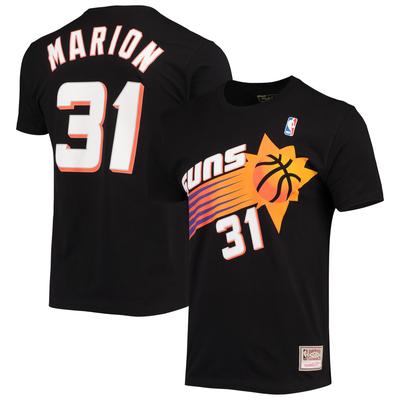 Mitchell & Ness Shawn Marion Schwarzes Phoenix Suns Hardwood Classics Stitch T-Shirt für Herren mit Namen und Nummer Image