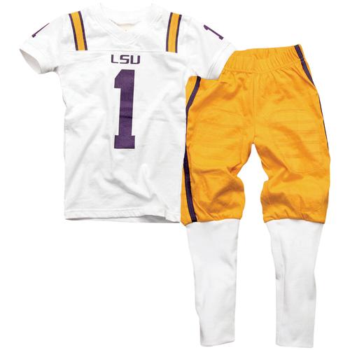 LSU Tigers Vorschul-Fußball-Pyjama-Set – Weiß/Gold