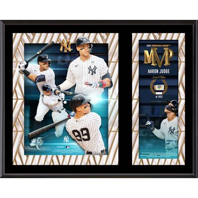 Aaron Judge New York Yankees 2022 AL MVP 12'' x 15'' Sublimierte Plakette mit einem Stück eines im Spiel verwendeten Baseballs - Limitierte Auflage von 2022 Image