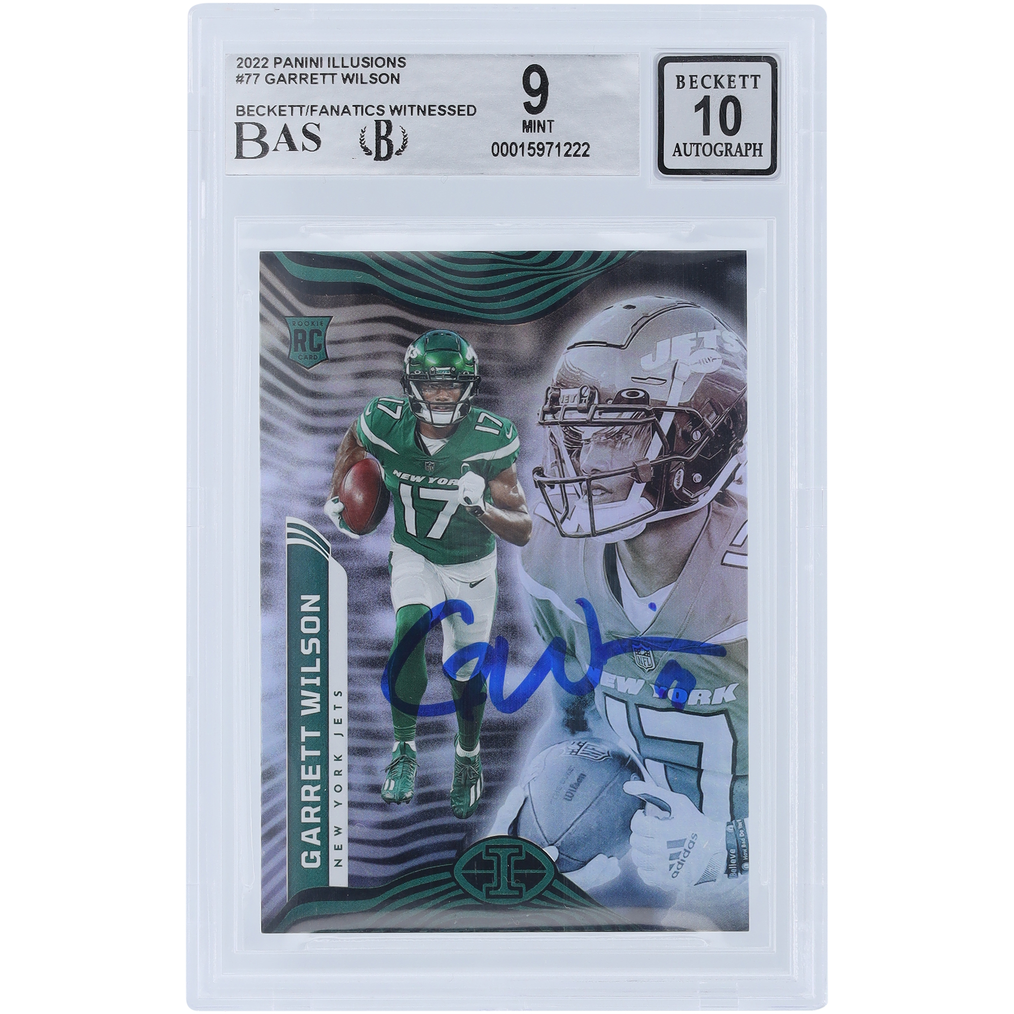 Garrett Wilson New York Jets signierte 2022 Panini Illusions #77 Beckett Fanatics bezeugte authentifizierte 9/10 Rookie-Karte Image