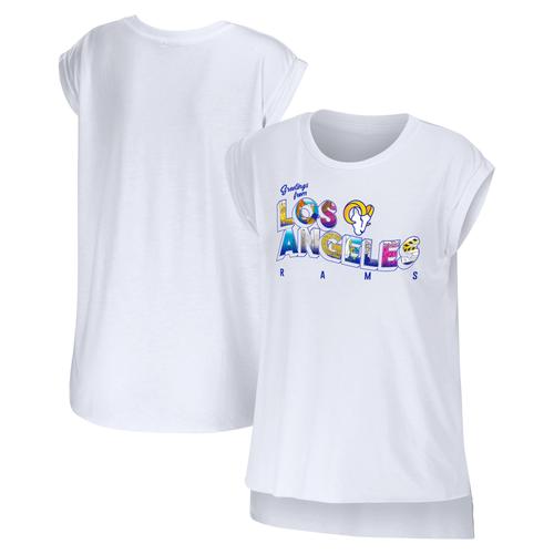 Damenbekleidung von Erin Andrews, weißes „Los Angeles Rams Greetings From Muscle“-T-Shirt