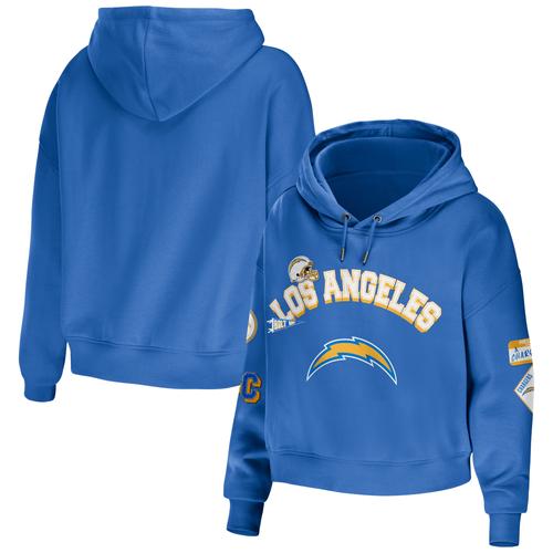 Damenmode von Erin Andrews Puderblauer, kurz geschnittener Hoodie der Los Angeles Chargers