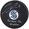 Jared McCann Seattle Kraken Autographed Hockey Puck with ""Release The Kraken"" Inscription