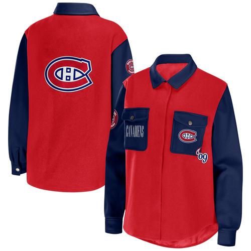 Damenbekleidung von Erin Andrews Rot/Marineblaue Montreal Canadiens Colorblock-Hemdjacke mit Knöpfen