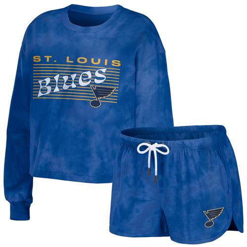 Damenmode von Erin Andrews Blaues St. Louis Blues Tie-Dye Kurzpullover-Sweatshirt und Shorts Lounge-Set