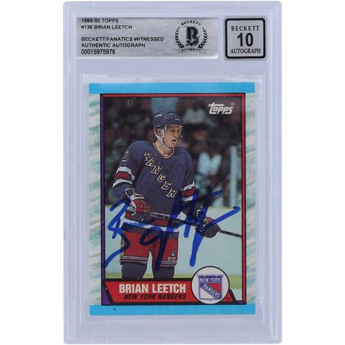 Brian Leetch New York Rangers signierte 1989-90 Topps #136 Beckett Fanatics bezeugte authentifizierte 10 Rookie-Karte