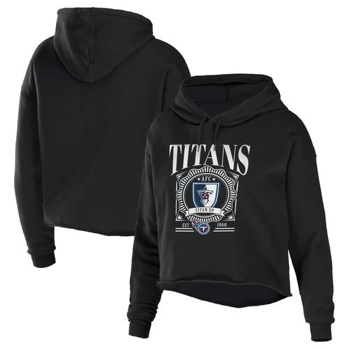 Damenbekleidung von Erin Andrews Schwarzer Tennessee Titans Cropped Hoodie aus Schwammfleece