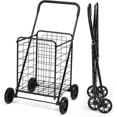 TEMU Costway Folding Shopping Cart, Heavy Duty Grocery Utility Cart With Foam Wrapped Handle & Large Wheels, Rolling Cart With 22 Basket For Warehouse, Supermarket & Laundry