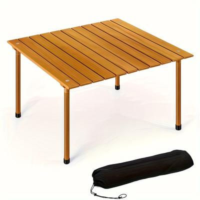 TEMU Portable Camping Table, Roll-up Wooden Folding Beach Table With Carrying Bag For Outdoor Cooking, Picnics, Beach, Backyard, Barbecue And Party