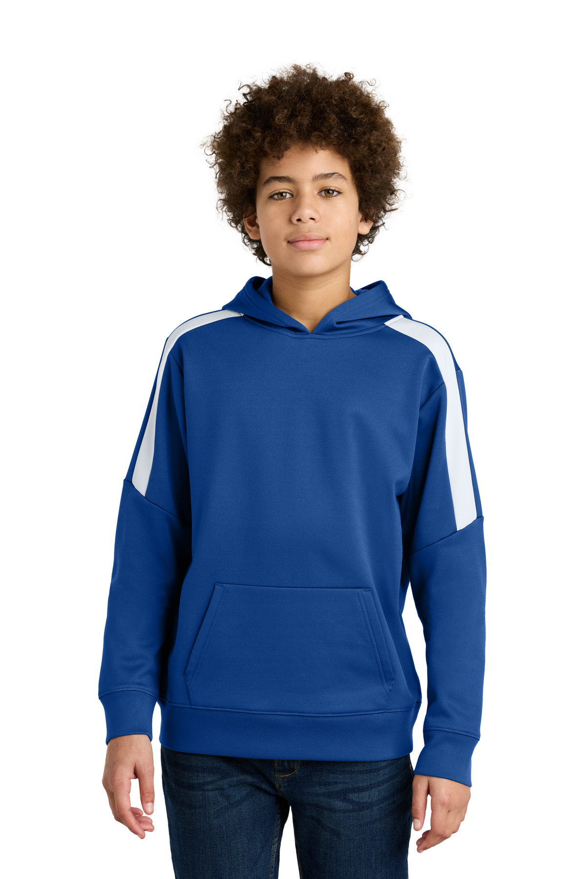 Sport-Tek YST255 Youth Sport-Wick Fleece United Pullover Hoodie in True Royal/White size Large | Polyester