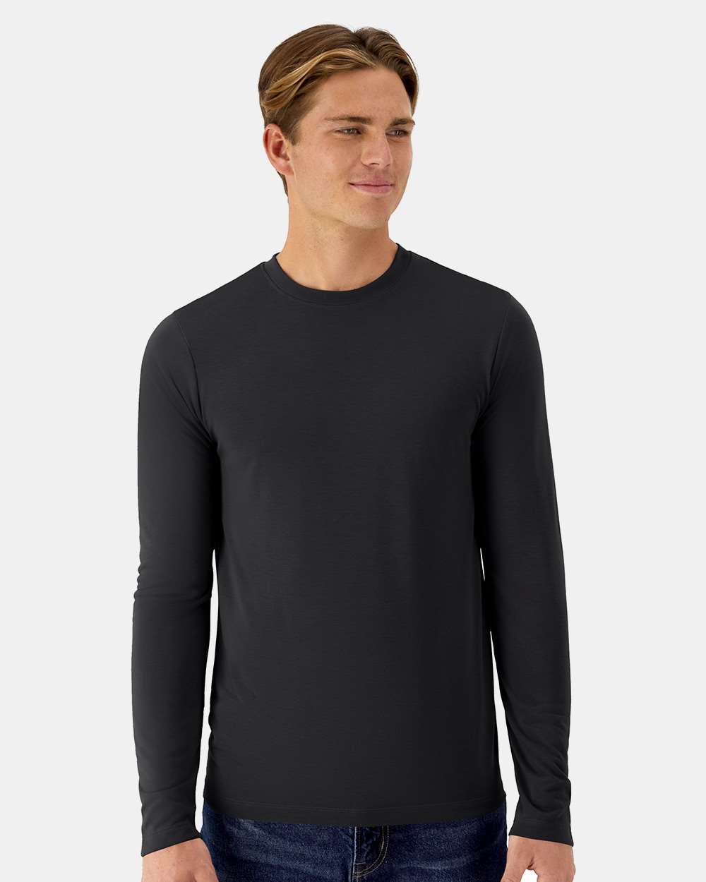 Hanes 484L Cool-Dri Cotton Touch Long-Sleeve T-Shirt in Black size XL | ring spun polyester jersey