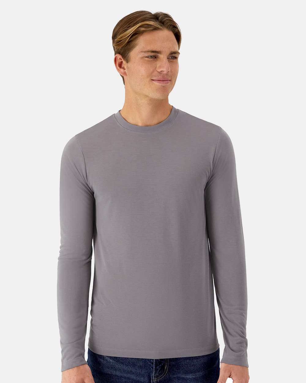 Hanes 484L Cool-Dri Cotton Touch Long-Sleeve T-Shirt in Graphite Grey size Small | ring spun polyester jersey