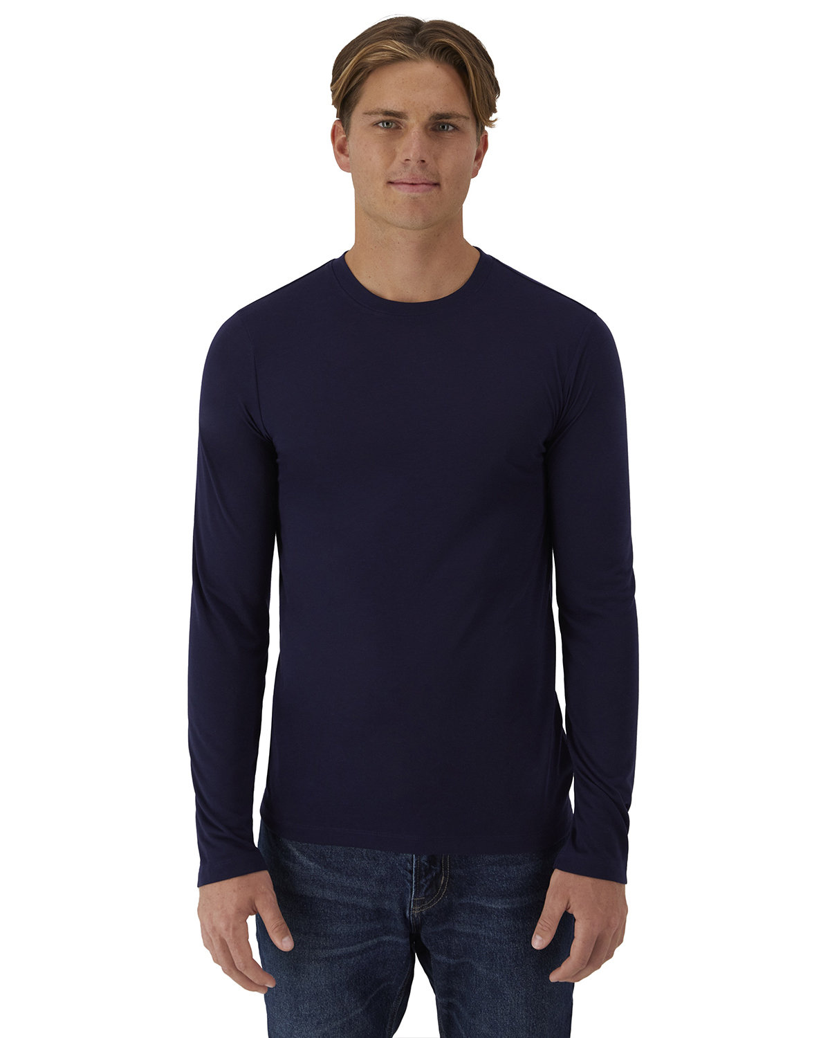Hanes 484L Cool-Dri Cotton Touch Long-Sleeve T-Shirt in Navy Blue size 3XL | ring spun polyester jersey