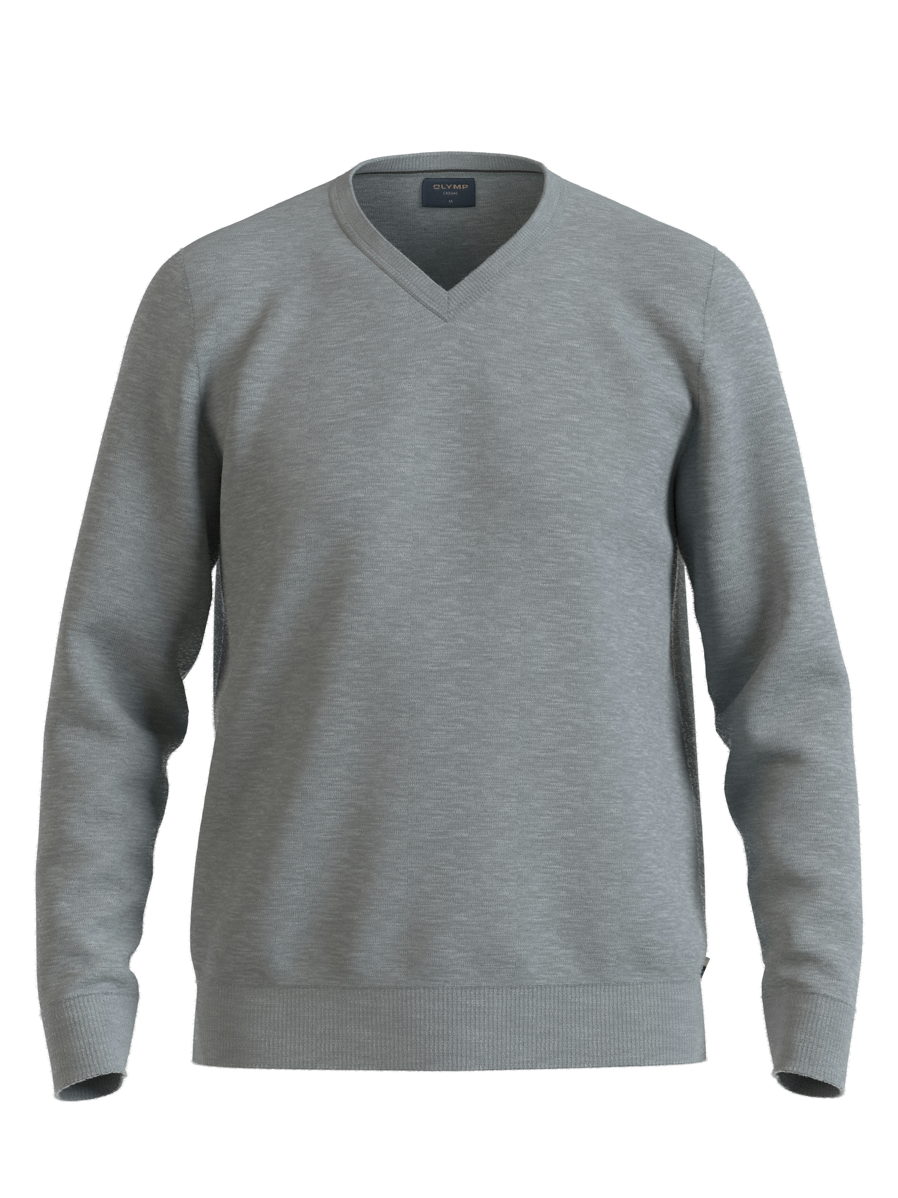 V-Ausschnitt-Pullover OLYMP "OLYMP Strick Casual", Herren, Gr. M, grau (silbergrau), Obermaterial: 100% Schurwolle, tailliert, V-Ausschnitt, Pullover, klassischer Strickpullover