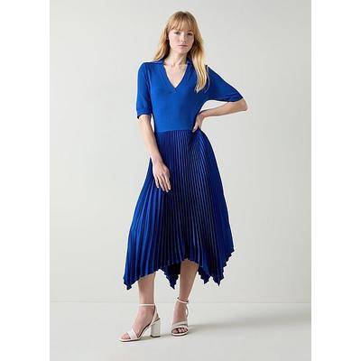 Lorna Mazarine Blue Knit & Woven Pleated Dress Navy Ultrablue, Navy Ultrablue