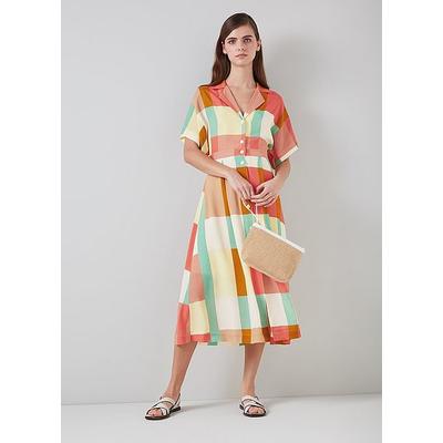 Izzy Large Check Viscose-Silk Shirt Dress, Multi